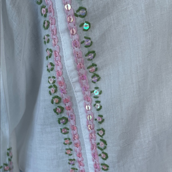Graham Kandiah NWOT Elegant White Green and Pink Embroidered beaded Tunic Medium - Picture 7 of 8